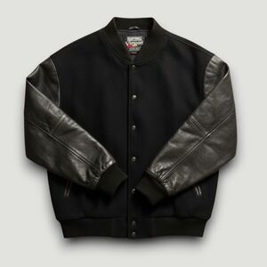 Hartwell Viasport Mens Jacket Wool XL Leather Black Retro Vtg Streetwear Bomber